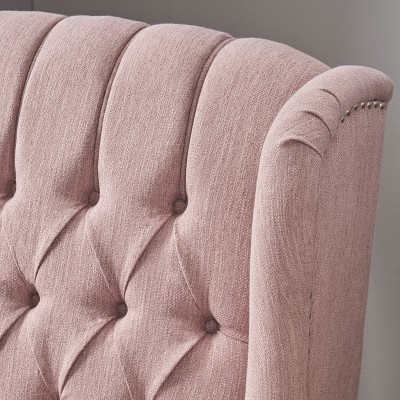 Blush Harmony Oversized Tufted Wingback Recliner in Dark Brown Wood