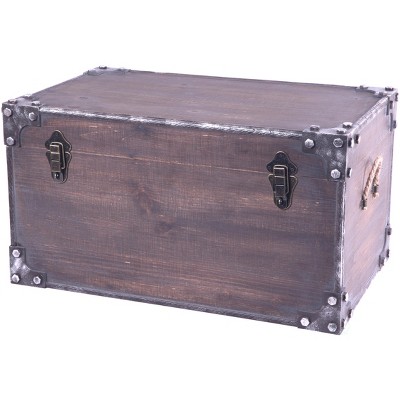 Vintiquewise Distressed Wooden Vintage Industrial Style Decorative Trunk with Lockable Latch