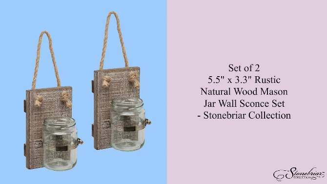 Set of 2 3.3&#34; x 5.5&#34; Rustic Wooden Mason Jar Wall Sconce Set Worn White/Brown - Stonebriar Collection, 2 of 9, play video