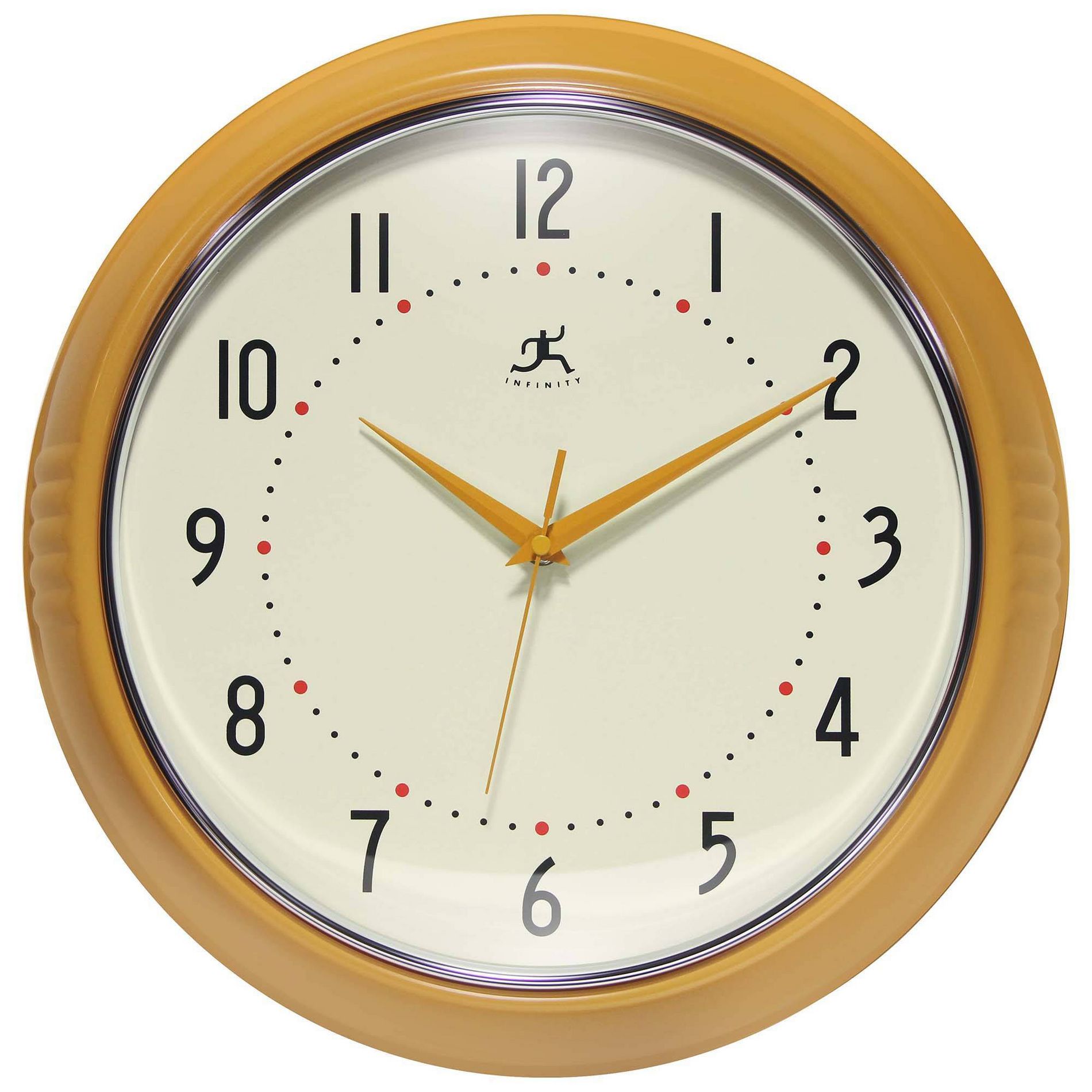15" Retro Round Yellow - Infinity Instruments: Modern Indoor Decorative Metal Wall Clock with Analog Display