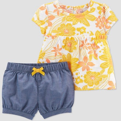 Image of Baby Girls' Floral Top & Bottom Set - Just One You® made by carter's Yellow 6M