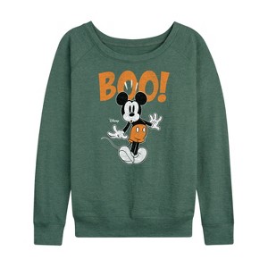 Women's - Disney - Mickey Halloween Animation Lightweight French Terry Wide Neck Long Sleeve Shirt - 1 of 4