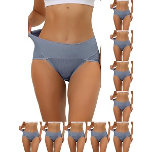 INSPIRE CHIC Women's Hi-Cut Ribbed High Waist Tummy Control Available in Plus Size Briefs 10 Packs - 1 of 4