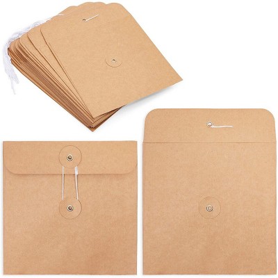 Stockroom Plus 25-Pack Brown Kraft Paper Square Envelopes with Button and String Closure 6 x 6 in