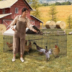 Metal Chicken Coop,Chicken Run with Waterproof Cover Portable Poultry Cage Walk in Hen House - 1 of 4