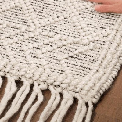Ivory and Beige Handwoven Wool Cotton Trellis Rug, 3' x 5'