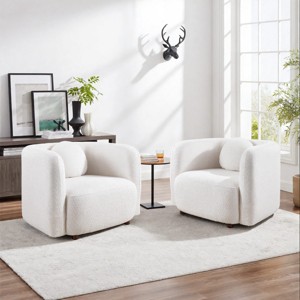 Set of 2 Boucle Accent Chairs,Fabric Upholstered Single Cloud Couch Chair,Japandi Style Armchair with Solid Wood Frame for Living Room-Koiai - 1 of 4