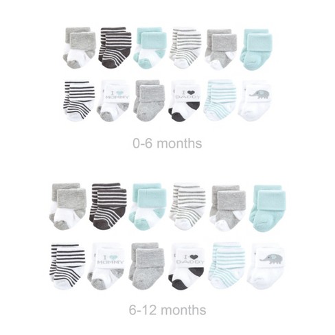 Hudson Baby Unisex Baby Grow with Me Cotton Terry Socks, Mom Dad Gray Mint, 0-6 and 6-12 Months - image 1 of 2