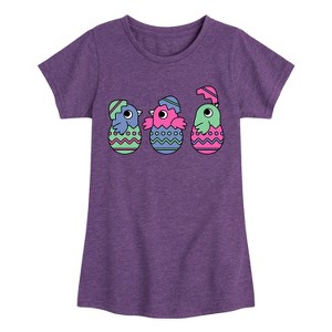 Girls' - Instant Message - Chicks In Eggs Fitted Short Sleeve Graphic T-Shirt - 1 of 4