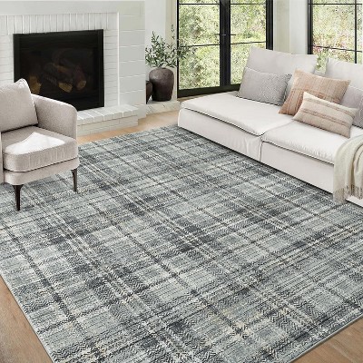Washable Non-Slip Plaid Carpet - Farmhouse Living Room & Bedroom Rug, Soft Office Decor