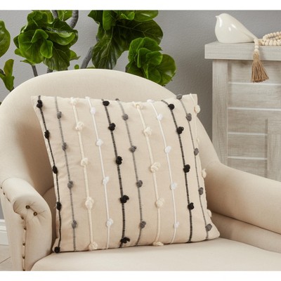 Beige Knotted Cotton Decorative Pillow Cover
