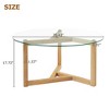 Zeus & Ruta Modern Round Glass Coffee Table with Sturdy Wood Base - 3 of 4