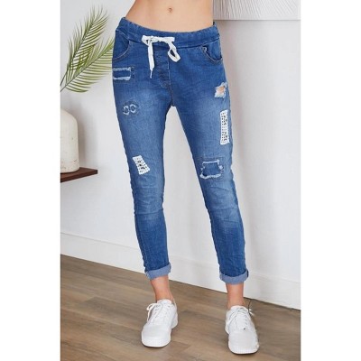 Women's Caterina Lace Embellished Denim Jogger - Venti6