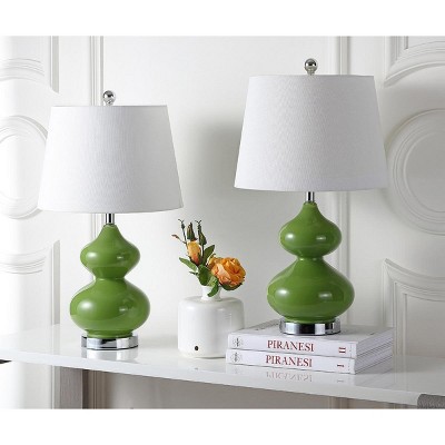 Eva Fern Green Double Gourd Glass Table Lamp Set with Cotton Shade