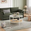 COZONY Coffee Table Side Table with Glass Top and Rattan Storage Shelf, 2-Tier Round Metal Frame for Living Room Apartment Small Space - 4 of 4
