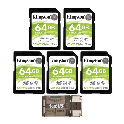 Kingston 64GB SDHC Canvas Select Plus Memory Card (5-Pack) w/ Card Reader Bundle
