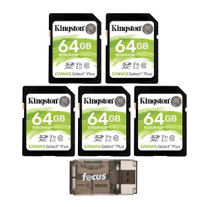 Kingston 64GB SDHC Canvas Select Plus Memory Card (5-Pack) w/ Card Reader Bundle - 1 of 3