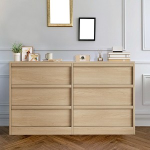 6 Drawer Dresser with Large Storage ,  Natural Oak 6 Chest of Drawers for Bedroom, Wooden Dresser Organizer for Living Room, Entryway - 1 of 4