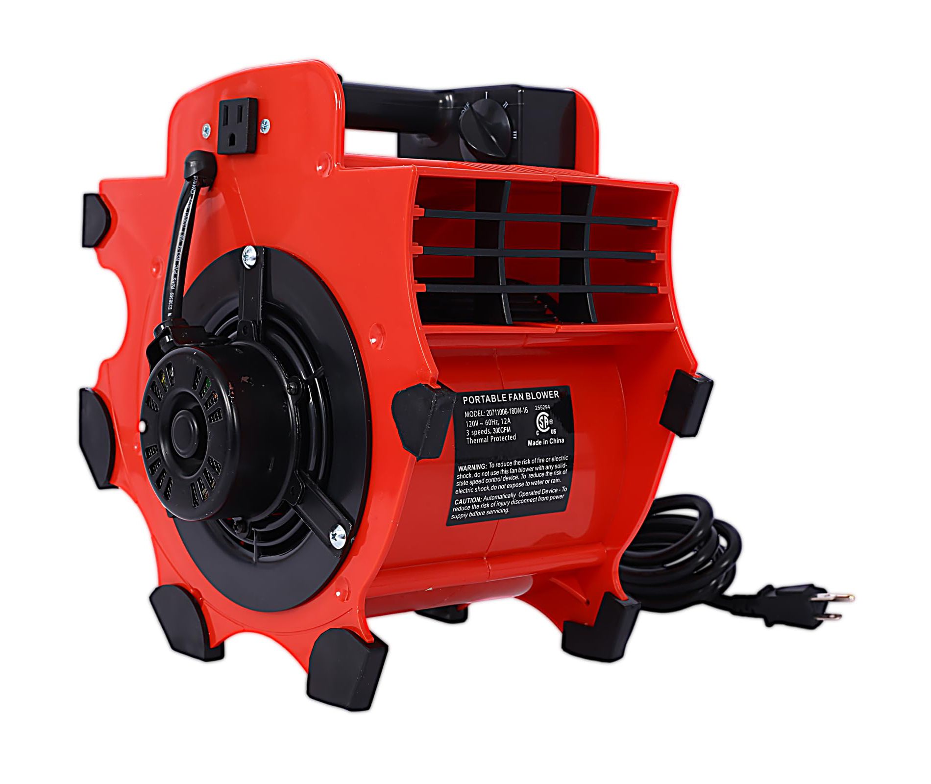 3-Speed Heavy Duty Carpet & Floor Dryer Blower - 300 CFM w/ Built-in GFCI Outlets, Lightweight ABS Construction
