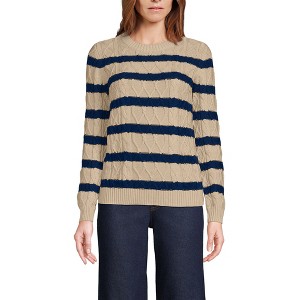 Lands' End Women's Cotton Drifter Crew Cable Pullover Sweater - 1 of 3