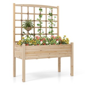 Tangkula Raised Garden Bed w/ Lattice Trellis Drainage Holes Legs Legs for Climbing Vine - 1 of 4