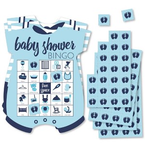 Big Dot of Happiness Baby Boy - Picture Bingo Cards and Markers - Blue Baby Shower Shaped Bingo Game - Set of 18 - 1 of 4