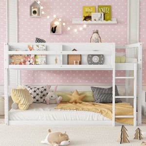 Hrinhom Low Twin Over Twin Kids & Juniors Solid Wood Bunk Bed with Ladder and Guardrails - 1 of 4