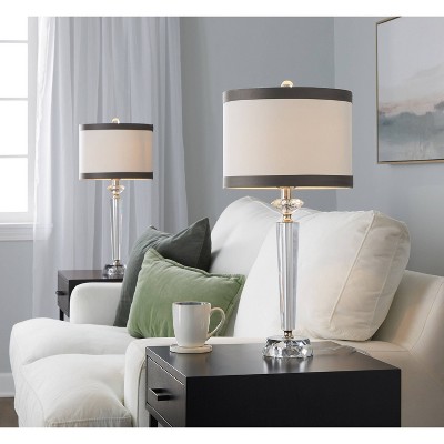 Elegant Crystal Table Lamps with Dark Gray Linen Shade, Set of 2