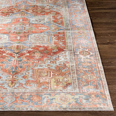 Alanya Blue and Beige Rectangular Washable Chenille Rug