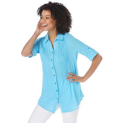 Woman Within Plus Size Pintucked Button Down Gauze Shirt