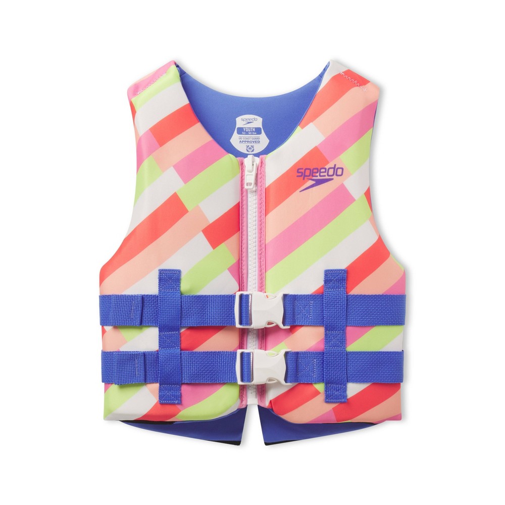 ((  50-90 Lbs )) Speedo Youth PFD Life Jacket Vest - Pink Parasol