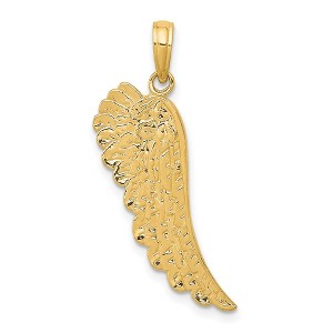 Black Bow Jewelry 14k White or Yellow Gold Textured Angel Wing Pendant, 10 x 33mm - 1 of 4