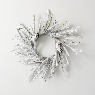 Sullivans Artificial Flocked Pine Twig Mini Christmas Wreath  White  Indoor Christmas Decor