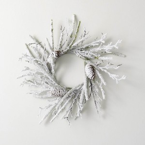 Sullivans Artificial Flocked Pine Twig Mini Christmas Wreath  White  Indoor Christmas Decor - 1 of 3