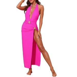 INSPIRE CHIC Women's Plung Deep V Starfish Buckle Halter Tops Long Skirt Cover Up Swimwear Bathing Suits Bikini Sets 2 Pieces - 1 of 4