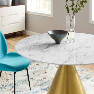 Scandi Charm 47" Round Wood & Marble Dining Table