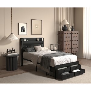 Twin Size Bed Frame with Headboard and Storage Drawers - 1 of 4