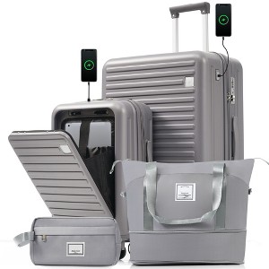 Coolife 4-Piece Luggage Set with USB Charging Ports - 20in Carry-On 28in Checked Suitcase with TSA Lock Travel Duffel Bag Wet-Dry Toiletry Bag - 1 of 4