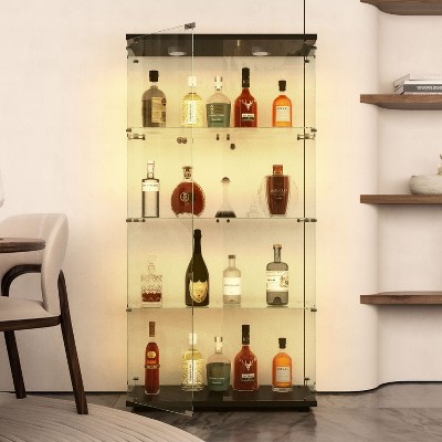 YOOCOZZ Tempered Glass Cabinet: Display/Wine/Storage/File Functions, Multi-Color Pat Lights, Door Locks, Adjustable Feet