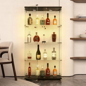 YOOCOZZ Tempered Glass Cabinet: Display/Wine/Storage/File Functions, Multi-Color Pat Lights, Door Locks, Adjustable Feet - 1 of 4