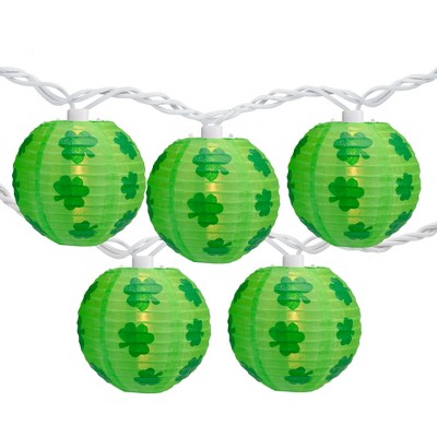 Northlight 10-Count Green Shamrock St. Patrick's Day Paper Lantern Patio Lights, 8.5ft White Wire