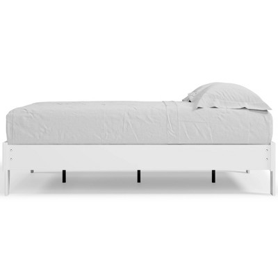 Crisp Matte White Engineered Wood Full Platform Bed Frame