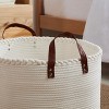Ornavo Home 21" Large Round Cotton Rope Storage Basket Laundry Hamper with Faux Leather Handles - 3 of 4