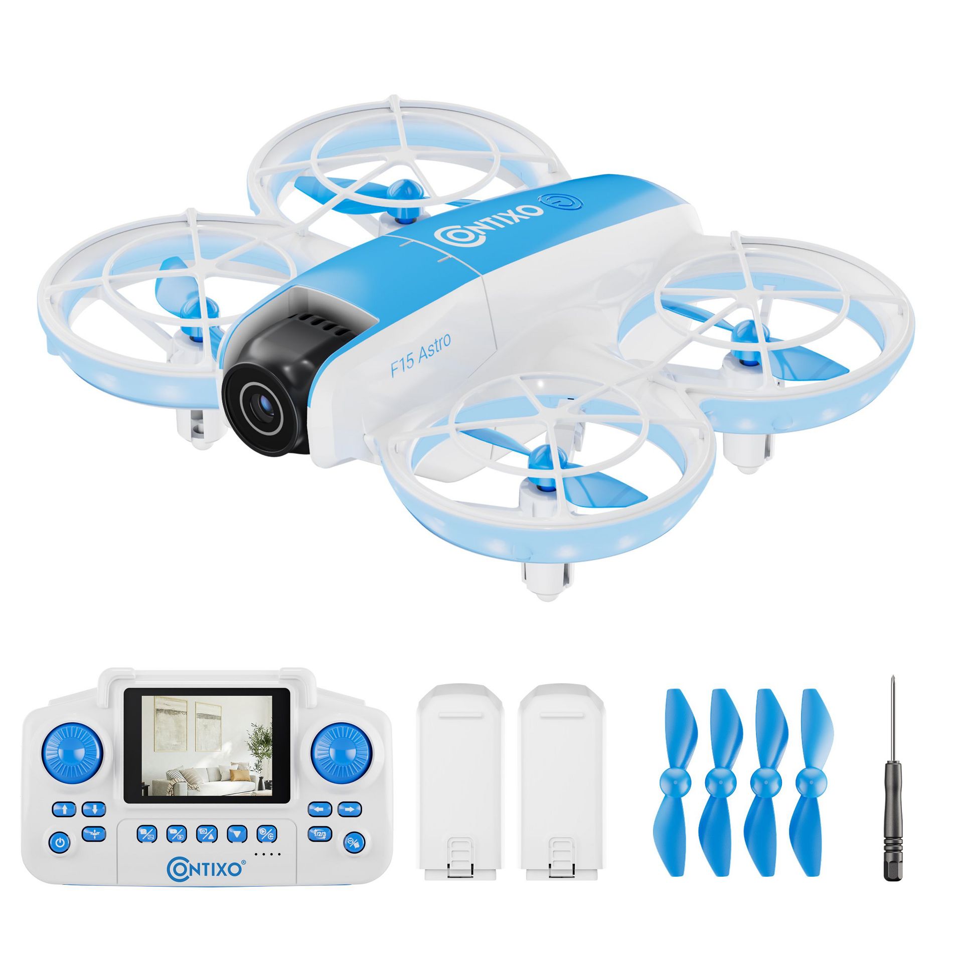 Contixo F15 Astro Kids Drone, HD Camera, 2.4" Screen Remote, Auto Hover, 2 Batteries, RGB Light 3D Flip Drones Toys Gift for Boys Girls