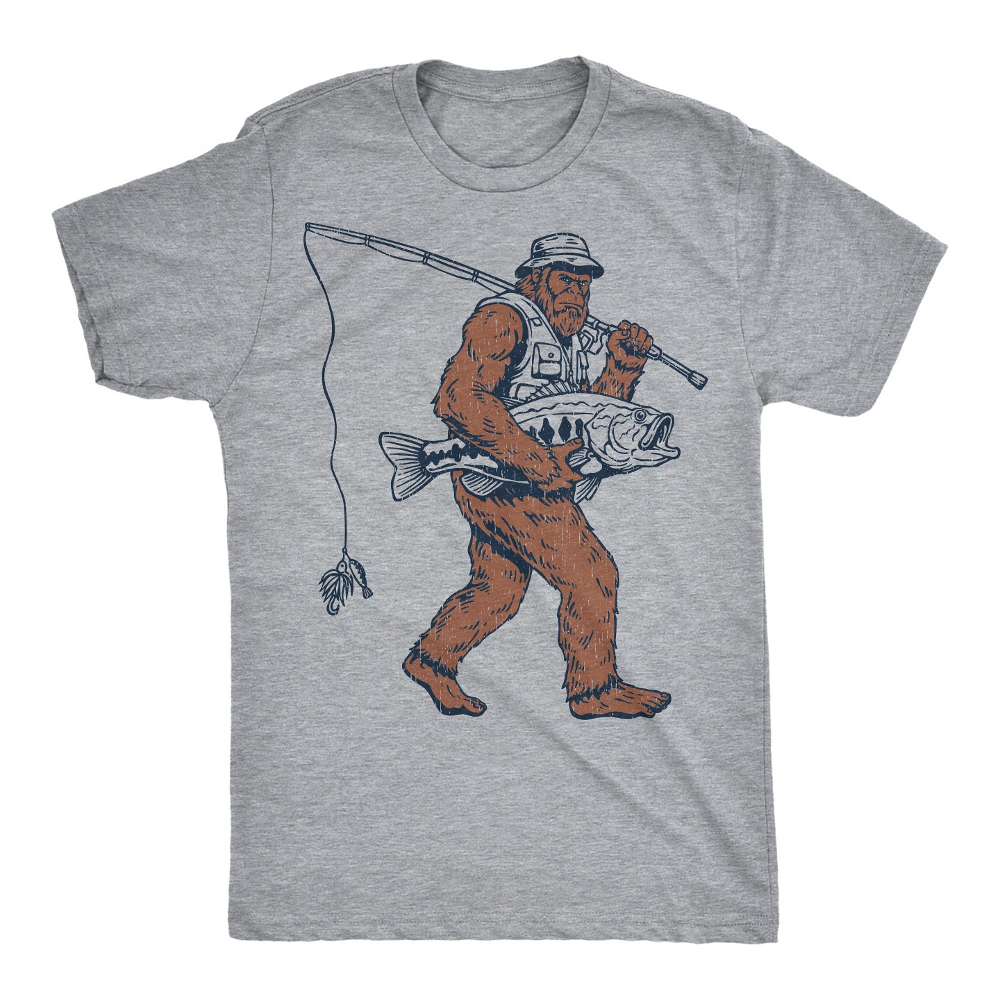 Мужская футболка Crazy Dog T-Shirts, Inc. Funny T Shirts Bigfoot Fishing Sarcastic Sasquatch Tee For Men - Crazy Dog T Shirt For Fishers Light Grey, цвет: Светлый серый — фото 1