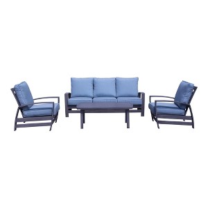 Courtyard Casual Cabo 4 pc Sofa Coffee Table Set  Includes: One Sofa, One Coffee Table and Two Club Chairs  Aluminum Frame with Sunbrella Cushions - 1 of 4