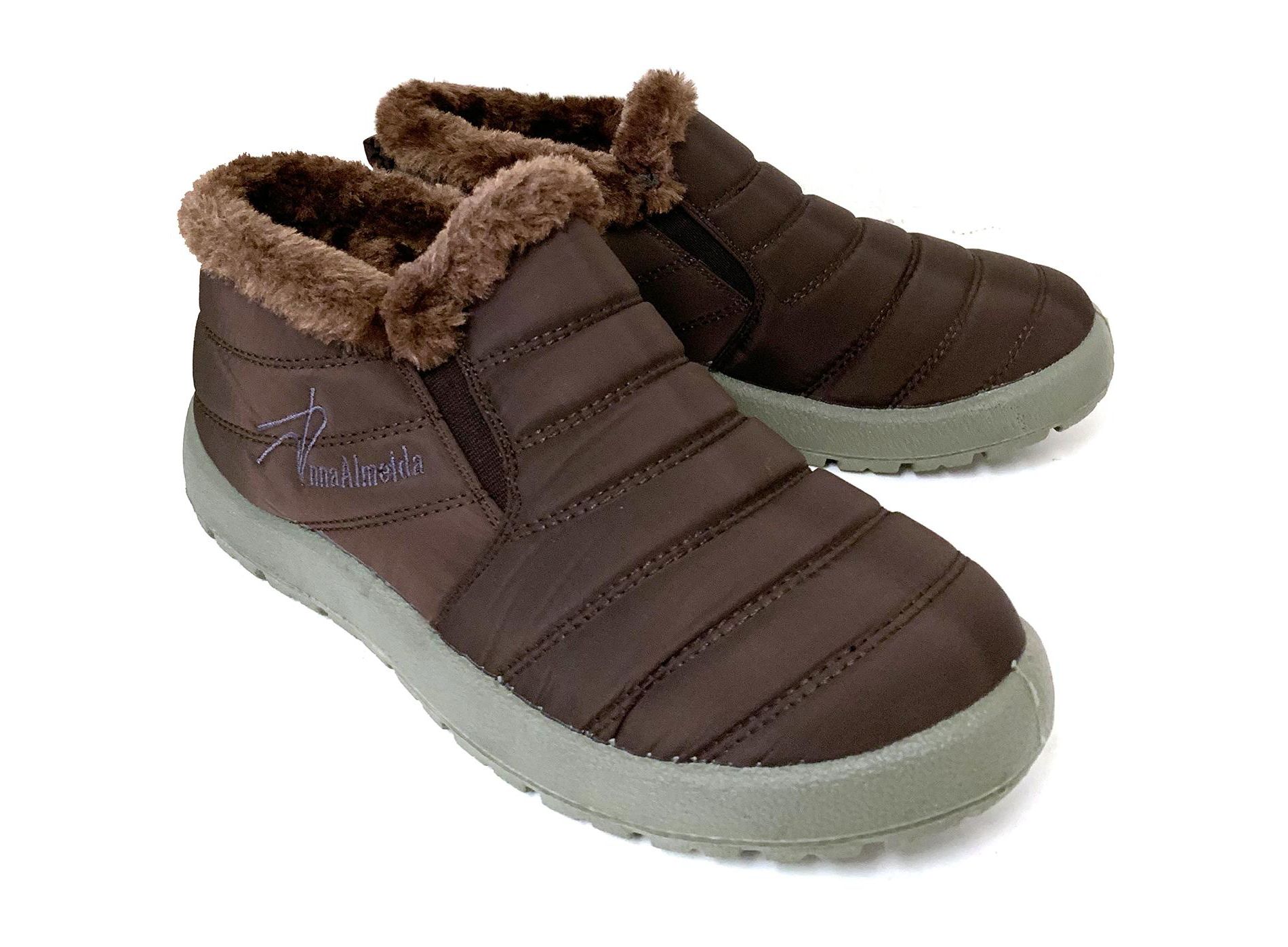 Women's Winter Boots Brown Fur Ankle Light Weight Elastic Warm Slip On