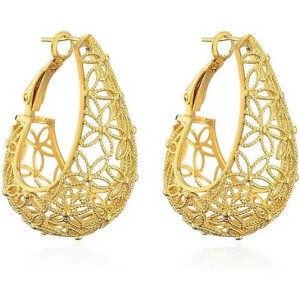 14K Gold Plated Chunky Dangle Hoop Earrings for Women | Medium Thick Huggie Statement Jewelry - 1 of 4