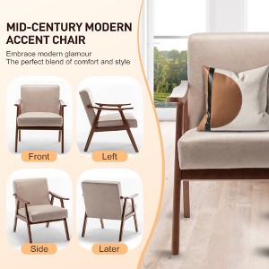 APRILSOUL Mid-Century Accent Chair - Solid Wood Frame, Thick Backrest, Wingback Lounge - 1 of 4