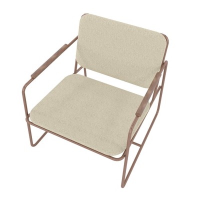 White Faux Leather Low Accent Chair with Steel Frame